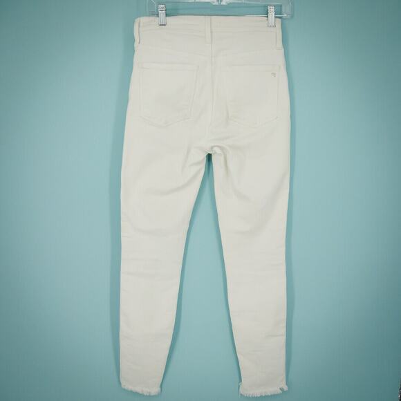 Madewell Size 26 White 10 Inch High Rise Skinny Button Fly Waist Raw Hem Jeans - Picture 4 of 8
